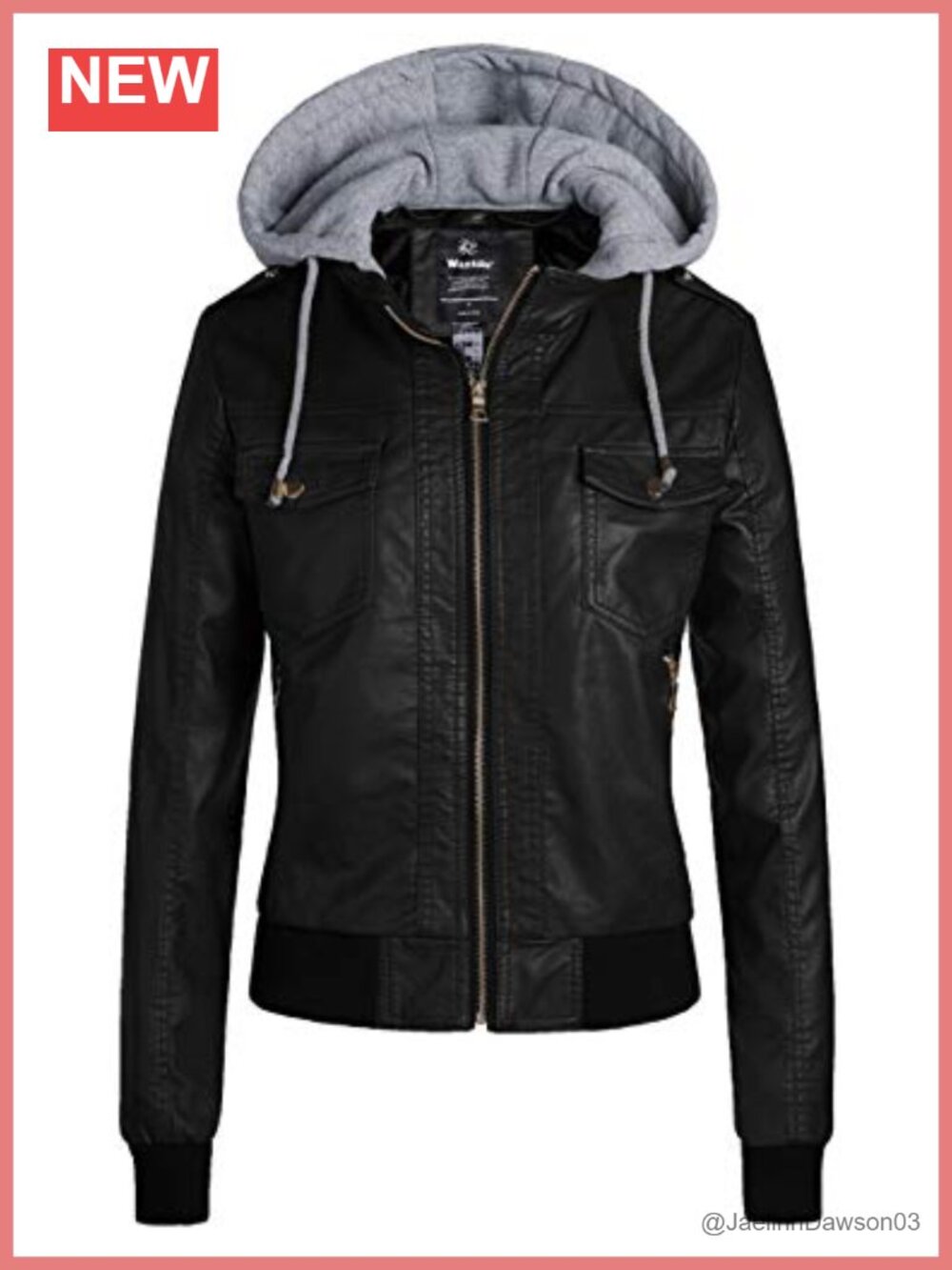 Faux Leather Jacket for Women PU Moto Biker Bomber Motorcycle Coat Hooded